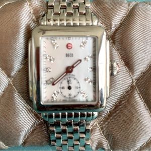 Michele Deco Mid Mother of pearl Diamond dial steel watch